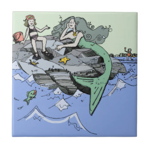 Meerjungfrau Mädchen Sommer Strand Freundschaft Wh Fliese