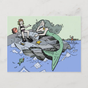 Meerjungfrau Mädchen Sommer Strand Freundschaft Wh Postkarte