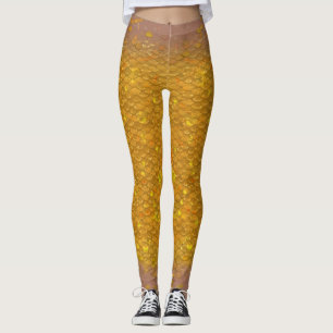 Meerjungfrau-Maßstab gemischt Taille Leggings Gold