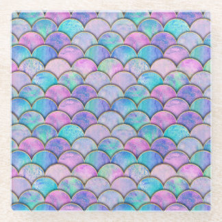 Meerjungfrau Maßstab Japanisches Wasserfarbmuster Glasuntersetzer