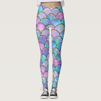 Meerjungfrau Maßstab Japanisches Wasserfarbmuster Leggings