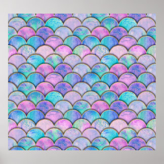 Meerjungfrau Maßstab Japanisches Wasserfarbmuster Poster