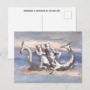 MEERJUNGFRAU & MEERMANN IM OZEANHIMMEL POSTKARTE