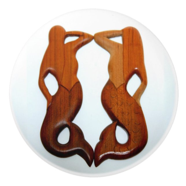 Meerjungfrau mit 2 Ausblickmeerjungfrauen Keramikknauf (Vorderseite)