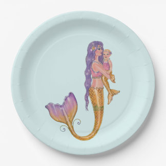 Meerjungfrau mit Babykunst von Renee Lavoie Pappteller