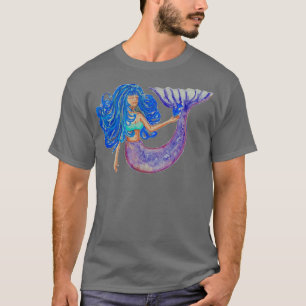 Meerjungfrau mit blauem Haar Aquarellmalerei T-Shirt