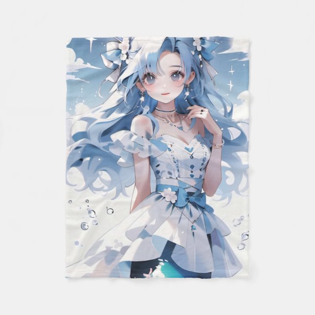 Meerjungfrau mit blauem Haar in einem blauen Kleid Fleecedecke (Vorderseite)