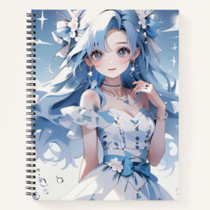 Meerjungfrau mit blauem Haar in einem blauen Kleid Notizbuch