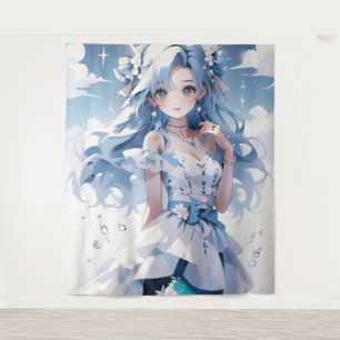 Meerjungfrau mit blauem Haar in einem blauen Kleid Wandteppich