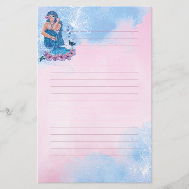 Meerjungfrau mit Blume von Renee Lavoie Briefpapier (Vorderseite)