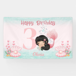 Meerjungfrau mit Dark Hair Pink Birthday Girl Bann Banner