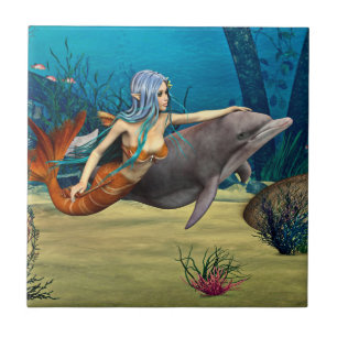 Meerjungfrau mit Delfin Fliese