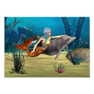 Meerjungfrau mit Delfin Fotodruck