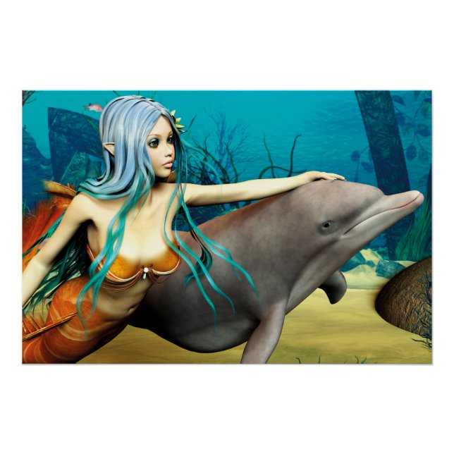 Meerjungfrau mit Delfin Poster (Vorderseite)