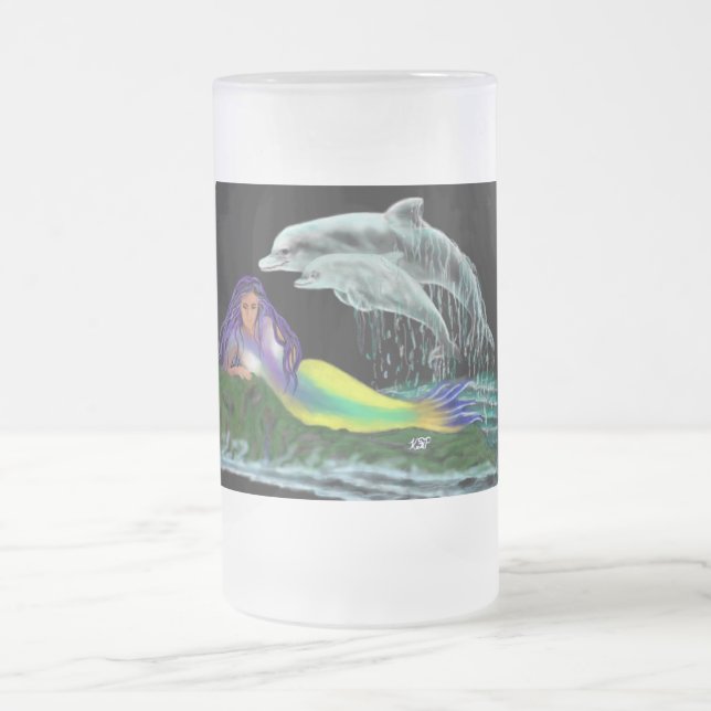 Meerjungfrau mit Delfinen Mattglas Bierglas (Mittel)