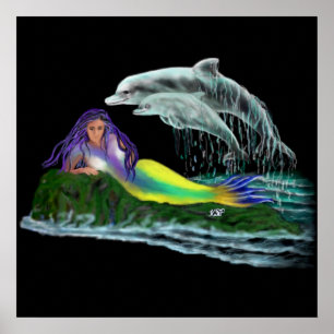 Meerjungfrau mit Delfinen Poster