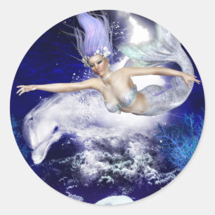 Meerjungfrau mit Delphin-Aufklebern Runder Aufkleber