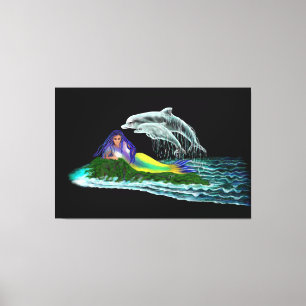 Meerjungfrau mit Delphinen Leinwanddruck