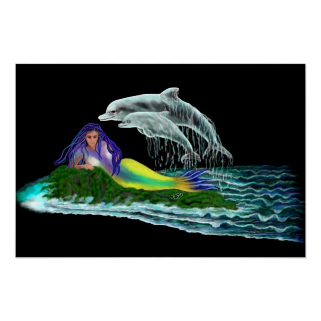 Meerjungfrau mit Delphinen Poster (Vorderseite)