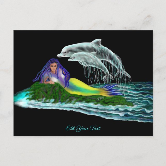 Meerjungfrau mit Delphinen Postkarte (Vorderseite)