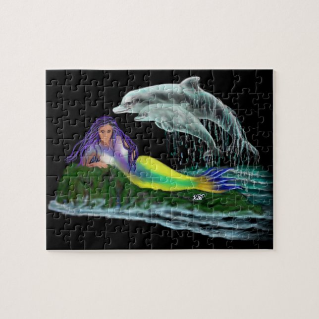 Meerjungfrau mit Delphinen Puzzle (Horizontal)