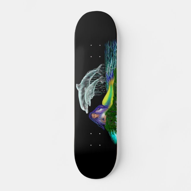 Meerjungfrau mit Delphinen Skateboard (Vorderseite)