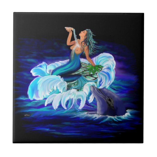 Meerjungfrau mit Dolphin Fliese (Vorderseite)