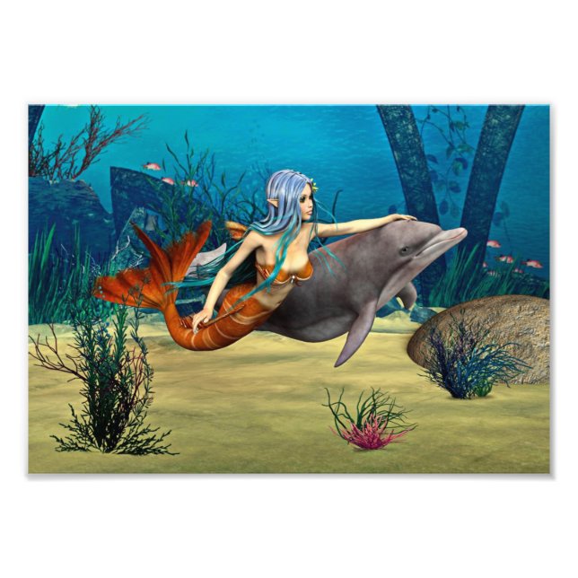 Meerjungfrau mit Dolphin Fotodruck (Vorne)