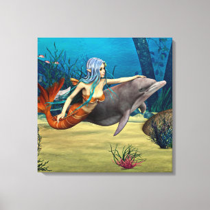 Meerjungfrau mit Dolphin Leinwanddruck