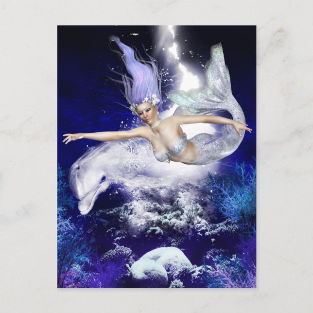 Meerjungfrau mit Dolphin Postkarte (Vorderseite)