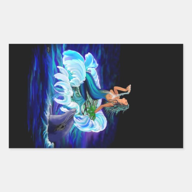 Meerjungfrau mit Dolphin Rechteckiger Aufkleber (Vorderseite)