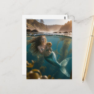 Meerjungfrau mit einem Cheeseburger Postkarte