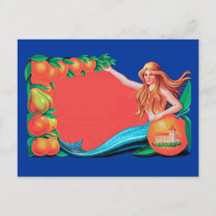 Meerjungfrau mit Früchten Vintage-Kisten-Kunst-Pos Postkarte