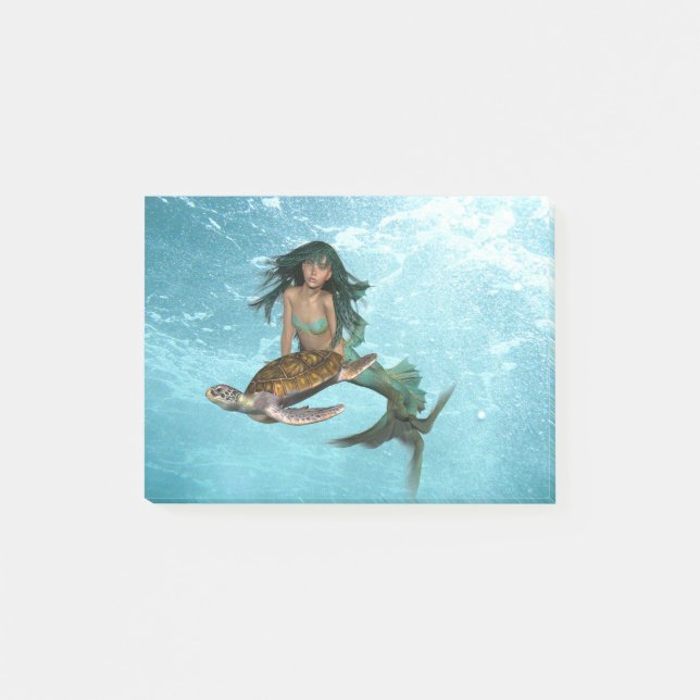 Meerjungfrau mit Meeresschildkröte Post-it Klebezettel (Vorderseite)