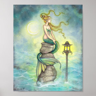 Meerjungfrau mit Moon und Lattern Fantasy Art Poster