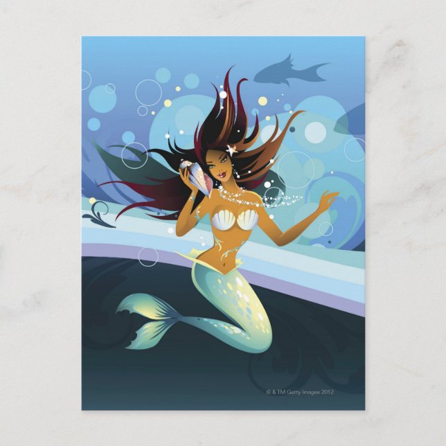 Meerjungfrau mit Muschel zum Ohr Postkarte (Vorderseite)