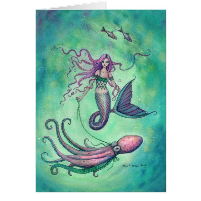 Meerjungfrau mit Octopus Fantasy Art Illustration (Vorne)