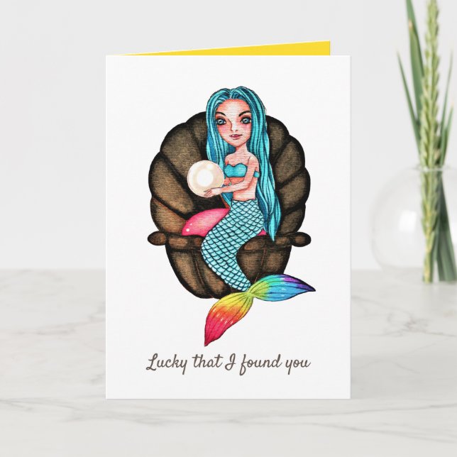 Meerjungfrau mit Perle in Wasserfarbe Karte (Vorderseite)