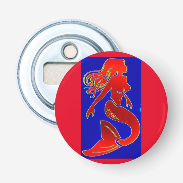 Meerjungfrau mit rotem Button Flaschenöffner (Vorderseite)