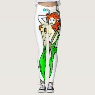Meerjungfrau mit roten Haaren und grünem Schwanz Leggings
