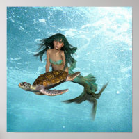 Meerjungfrau mit Sea Turtle Poster