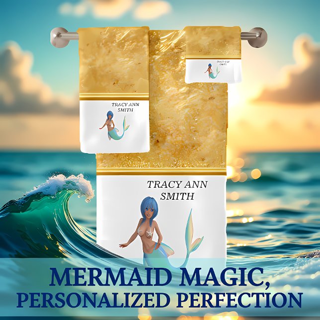 Meerjungfrau mit türkisfarbenem Haar und Schwanz Badhandtuch Set (Von Creator hochgeladen)