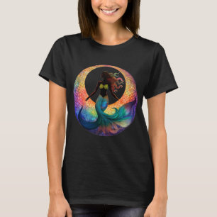 Meerjungfrau-Mondgöttin-Silhouette Farbige Grafi T-Shirt