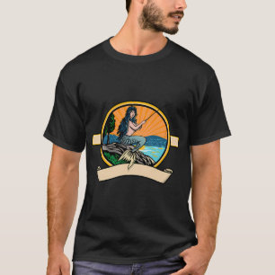 Meerjungfrau oder Sirene mit Angelrute und Rolle F T-Shirt