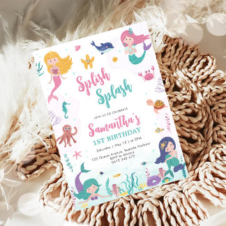 Meerjungfrau Oneder The Sea 1. Geburtstagseinladun Einladung