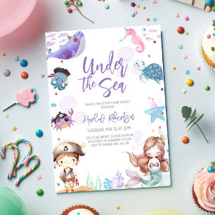 Meerjungfrau Ozean Thema Baby Shower unter dem Mee Einladung