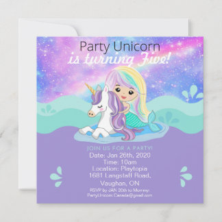 Meerjungfrau + Party Einladung Unicorn