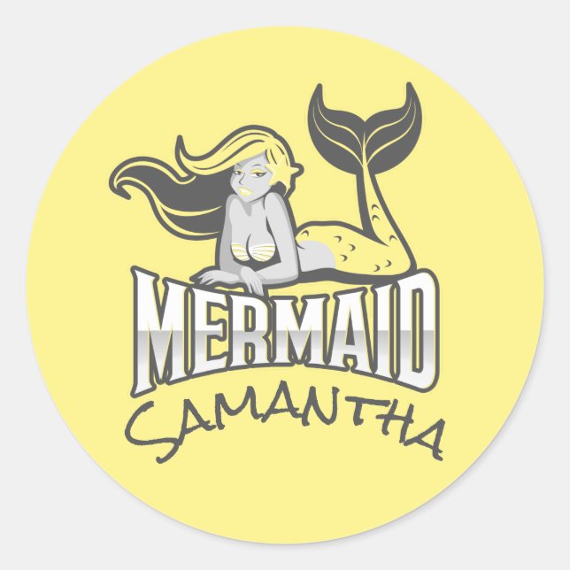 Meerjungfrau-Party-Gelb-Klassischer Rundsticker Runder Aufkleber (Vorderseite)