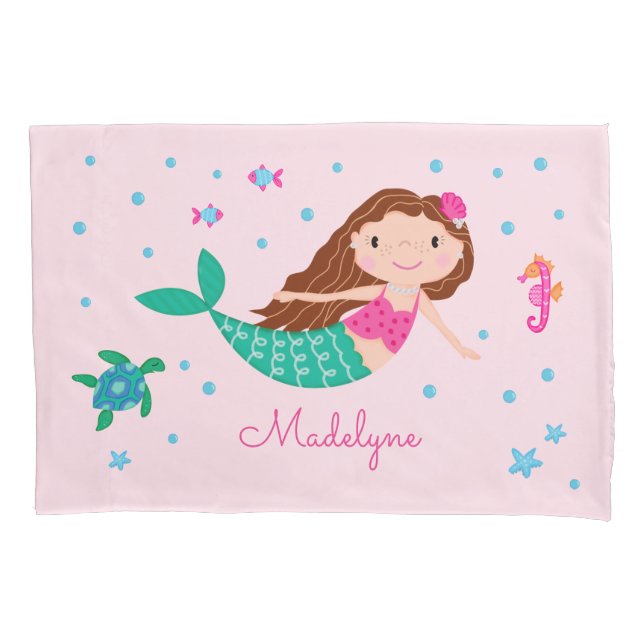 Meerjungfrau Personalisiert rosa Kissenbezug (Vorderseite)
