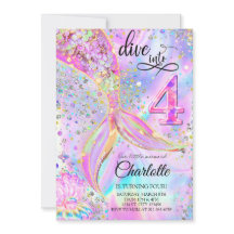 Meerjungfrau Pink Lila Geburtstag Tauchen in Vier